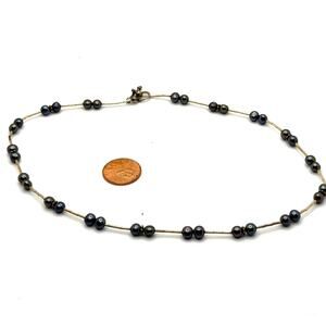 Vintage 90s Silver Peacock Freshwater Pearl Liquid Silver Necklace